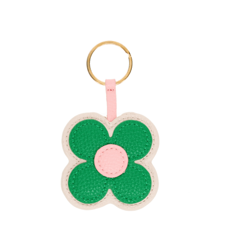 Faux leather keyring - Green daisy