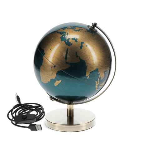 USB world globe light (14.2cm) - Blue and gold