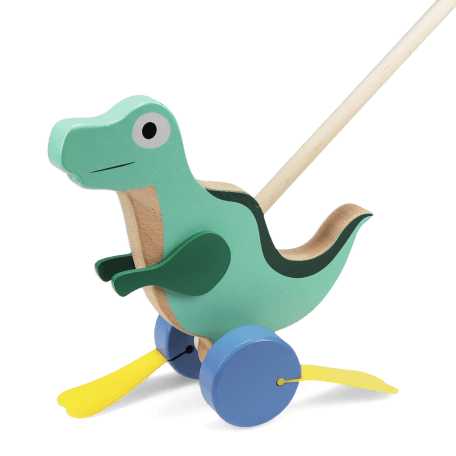 Wooden push along walker toy - Flapping dinosaur