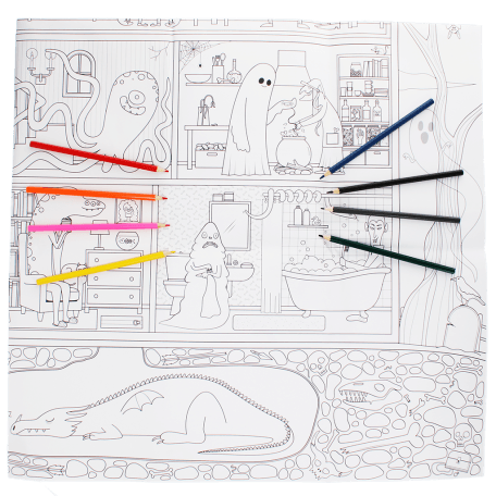 Large colouring poster with pencils - Haunted House