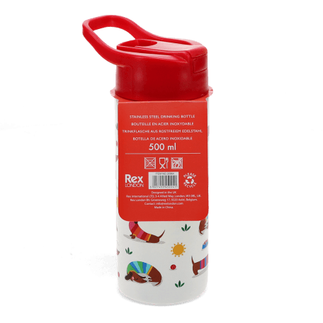 Stainless steel bottle with push button lid 500ml - Sunny Sausage Dog