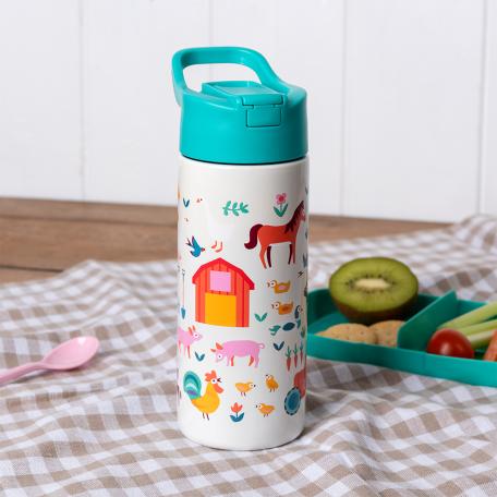 Stainless steel bottle with push button lid 500ml - Farmyard