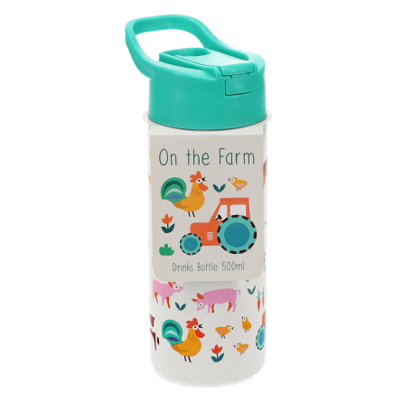 Stainless steel bottle with push button lid 500ml - Farmyard