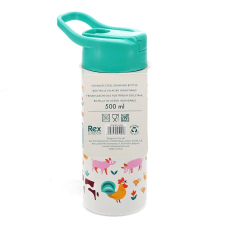 Stainless steel bottle with push button lid 500ml - Farmyard