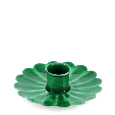 Enamel flat flower candle holder - Dark green