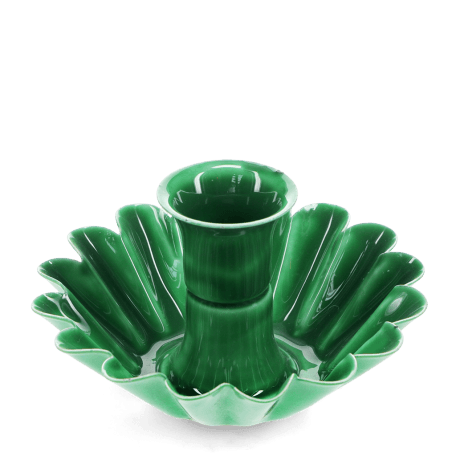 Enamel cupped flower candle holder - Dark green