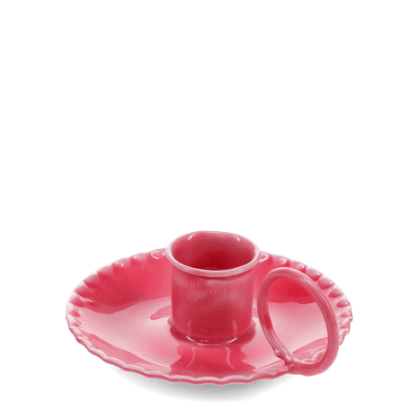 Enamel chamberstick candle holder - Vibrant pink