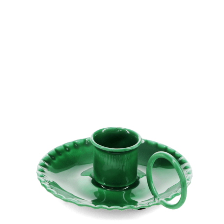 Enamel chamberstick candle holder - Dark green