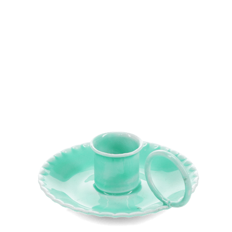 Enamel chamberstick candle holder - Aqua