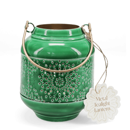 Enamel tealight lantern - dark green