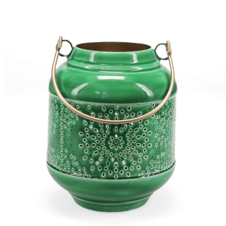 Enamel tealight lantern - dark green