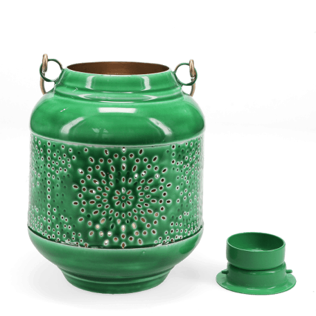 Enamel tealight lantern - dark green