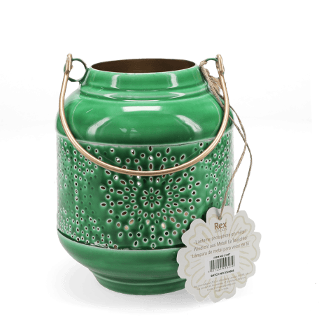 Enamel tealight lantern - dark green