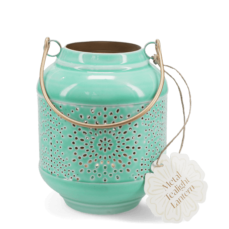 Enamel tealight lantern - aqua