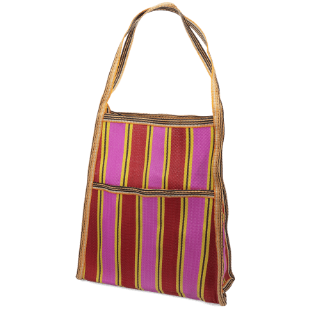 Recycled woven bag with side pocket - Yellow, pink, red