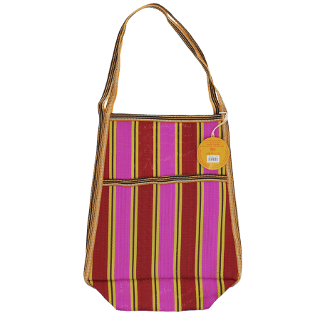 Recycled woven bag with side pocket - Yellow, pink, red