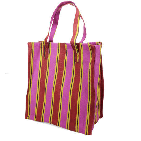 Recycled woven shopping bag - Yellow, pink, red