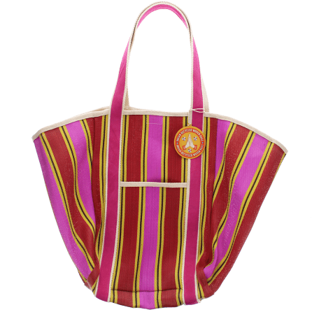 Recycled woven tote bag with canvas handles - Yellow, pink, red