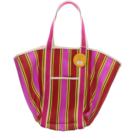 Recycled woven tote bag with canvas handles - Yellow, pink, red