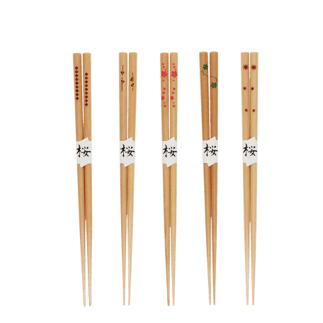 Wooden chopsticks (pack of 5 pairs) - Delicate patterns