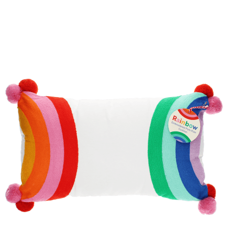 Embroidered cushion with pom poms - Rainbow