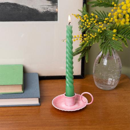 Enamel chamberstick candle holder - Pink