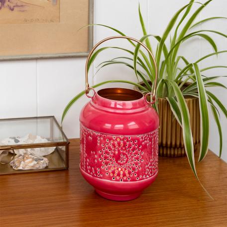 Enamel tealight lantern - Vibrant pink