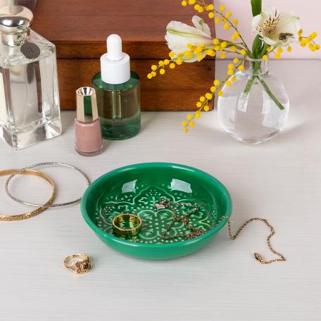 Enamel trinket dish - Dark green