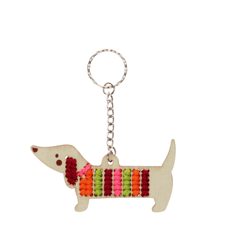 Stitch your own wooden keyring - Sausage Dog