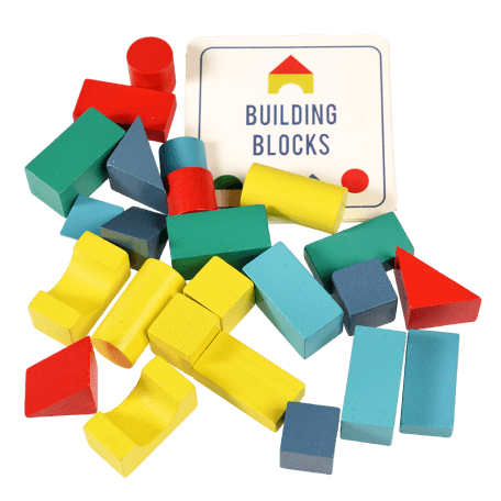 Wooden Building Blocks In A Tin