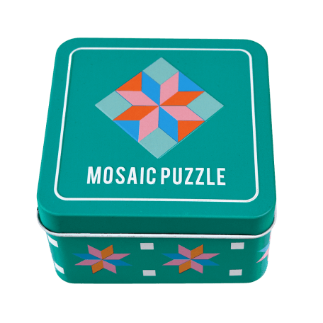 Wooden Mosaic Puzzle In A Tin