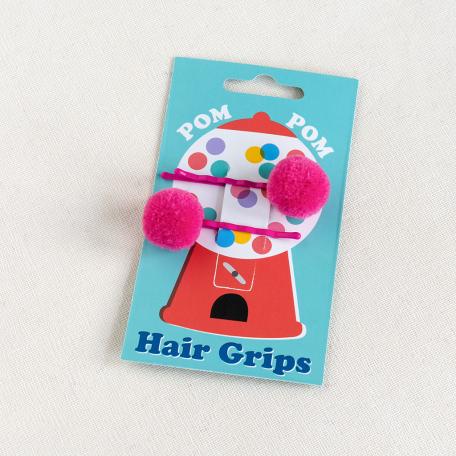 Pink Pom Pom Hair Grips