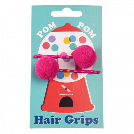 Pink Pom Pom Hair Grips