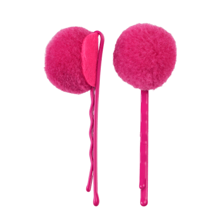 Pink Pom Pom Hair Grips