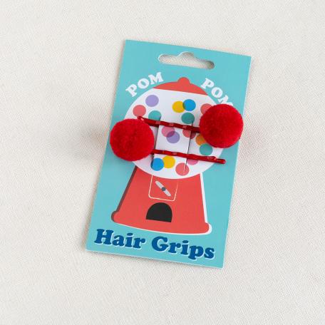 Red Pom Pom Hair Grips