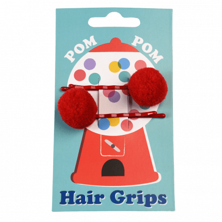 Red Pom Pom Hair Grips