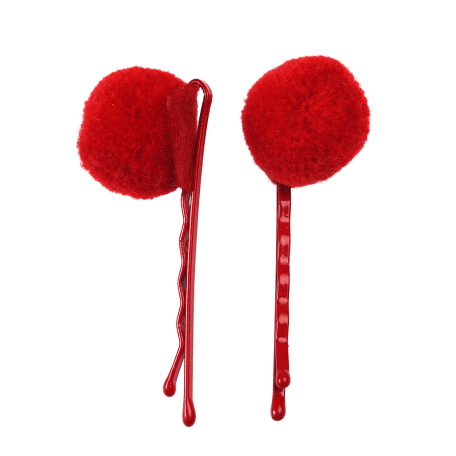 Red Pom Pom Hair Grips