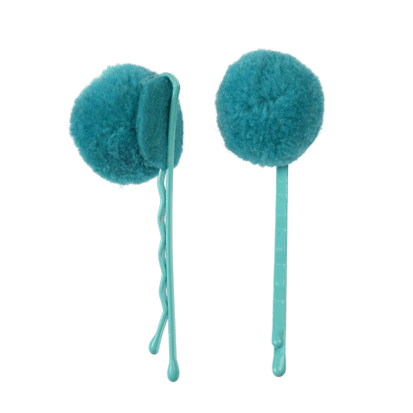 Turquoise Pom Pom Hair Grips