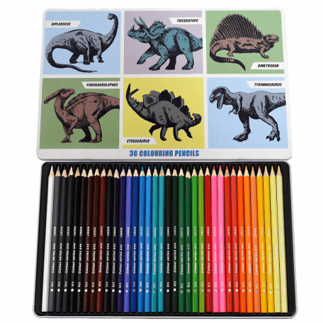 Prehistoric Land 36 Colouring Pencils In A Tin