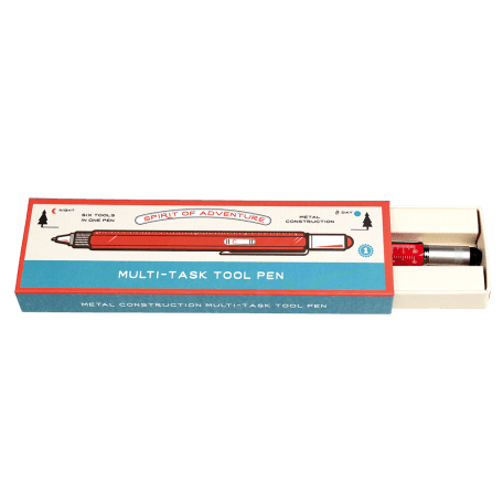 Red multi task tool pen in box