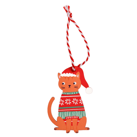 Wooden Christmas decoration ginger cat back side