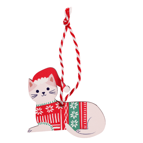 Wooden Christmas decoration white cat back side