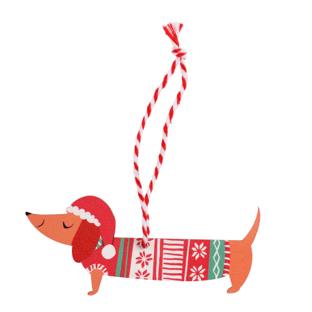 Wooden Christmas decoration sausage dog front side