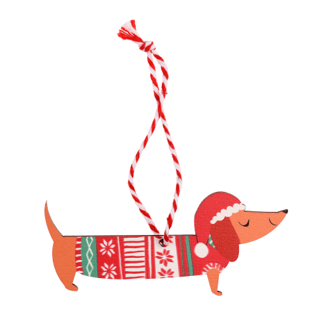 Wooden Christmas decoration sausage dog back side