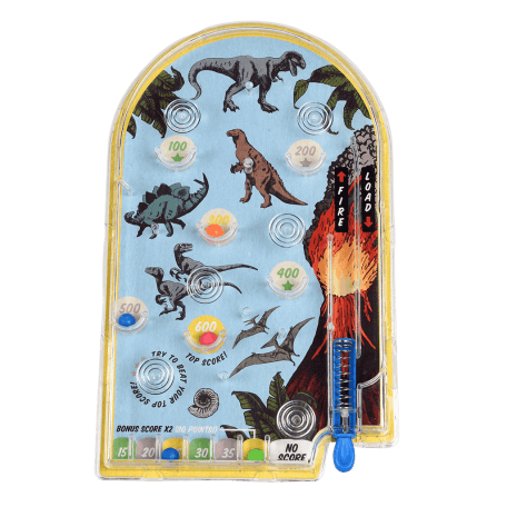 Pinball game with pictures of dinosaurs on backing