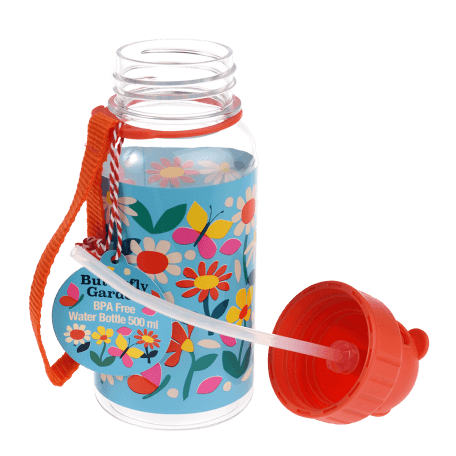 Butterfly Garden kids water bottle with lid unscrewed