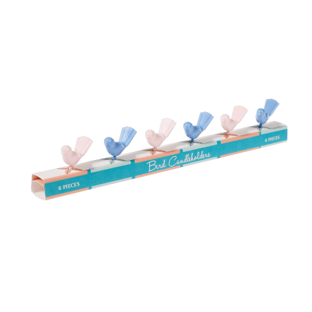 Set Of 6 Pastel Bird Cake Candleholders