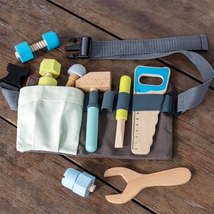 Wooden tools and tool belt playset