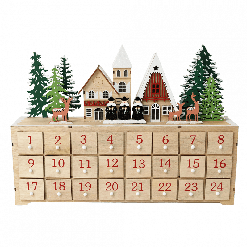 ﻿Wooden advent calendar with LED lighting Carol singers ﻿Rex London