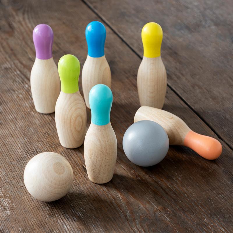 Childrens wooden skittles set online